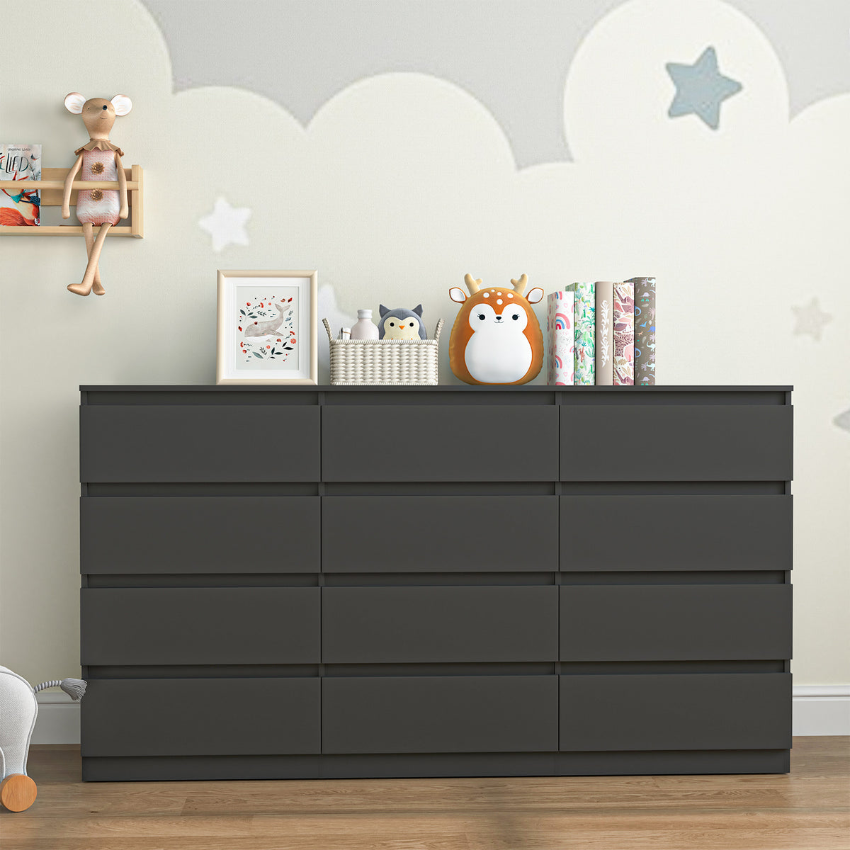 Hommoo Black 12 Drawer Dresser Modern Long Wood Chest of Drawers for Bedroom & Living Room Storage hommoo Hommoo Black 12 Drawer Dresser Modern Long Wood Chest of Drawers for Bedroom & Living Room Storage hommoo