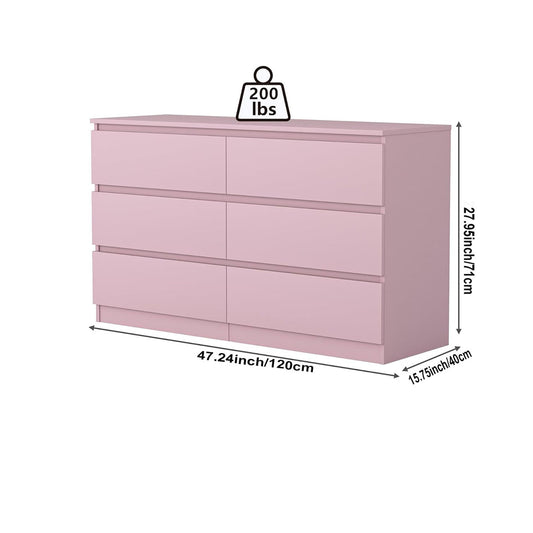 Overall dimensions of the pink six-drawer dresser