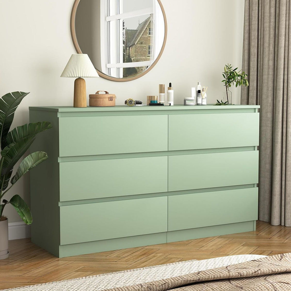 green bedroom dresser SOLD Stunning MCM Dark Solid Wood Granville is what you have been looking for all this time Heidi-Caillier-Design-Seattle-interior-designer-green-grasscloth-dresser -master-bedroom-design - Heidi Caillier