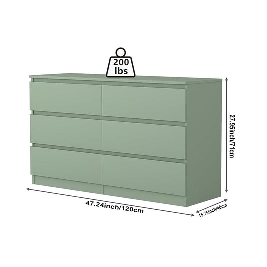 Overall dimensions of the green six-drawer dresser