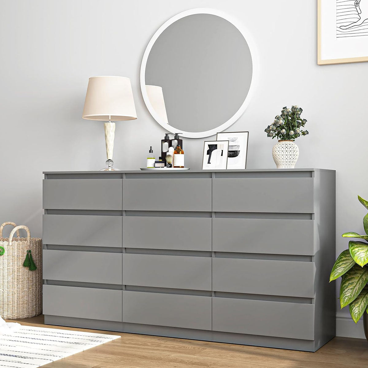 Hommoo Modern Grey 12 Drawer Dresser | Extra Large Bedroom Storage hommoo Hommoo Modern Grey 12 Drawer Dresser | Extra Large Bedroom Storage hommoo