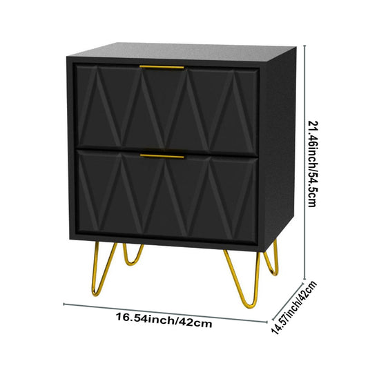 Dimensions of black chevron-front two-drawer nightstand
