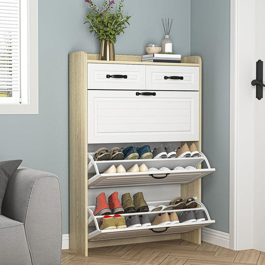 Small Space Hero: 3-Tilt-Door 2-Drawer Shoe Cabinet – Say Goodbye to Cluttered Entryways