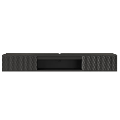 Isolated front view of black floating media console