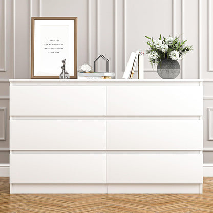 Front view of the white 6-drawer double dresser