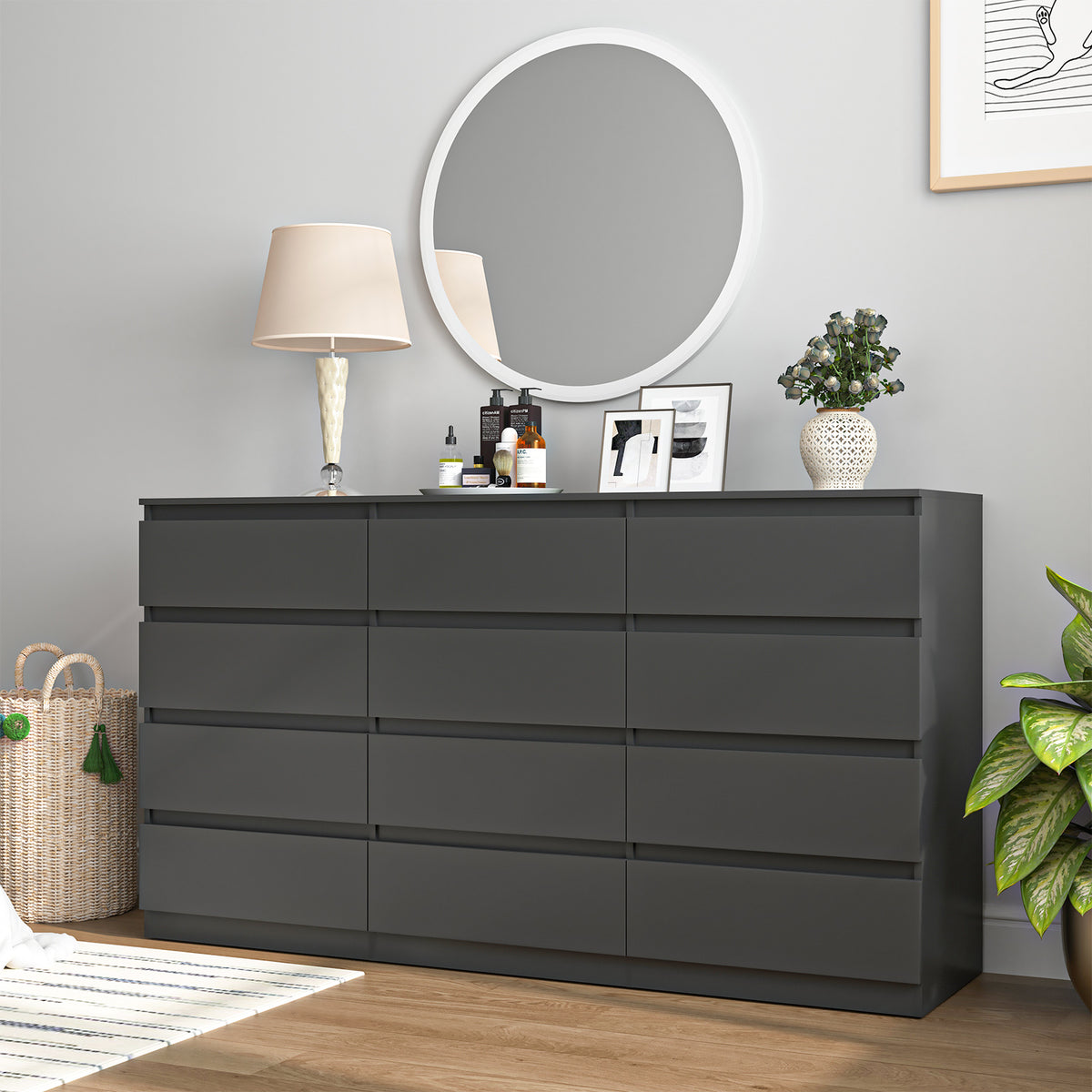 Hommoo Black 12 Drawer Dresser Modern Long Wood Chest of Drawers for Bedroom & Living Room Storage hommoo Hommoo Black 12 Drawer Dresser Modern Long Wood Chest of Drawers for Bedroom & Living Room Storage hommoo