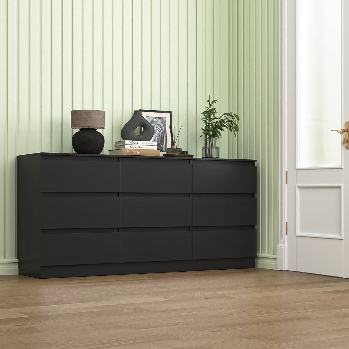 Hommoo Modern Wide Black Dresser with 9 Drawers,Chest of Drawer Storag hommoo Hommoo Modern Wide Black Dresser with 9 Drawers,Chest of Drawer Storag hommoo