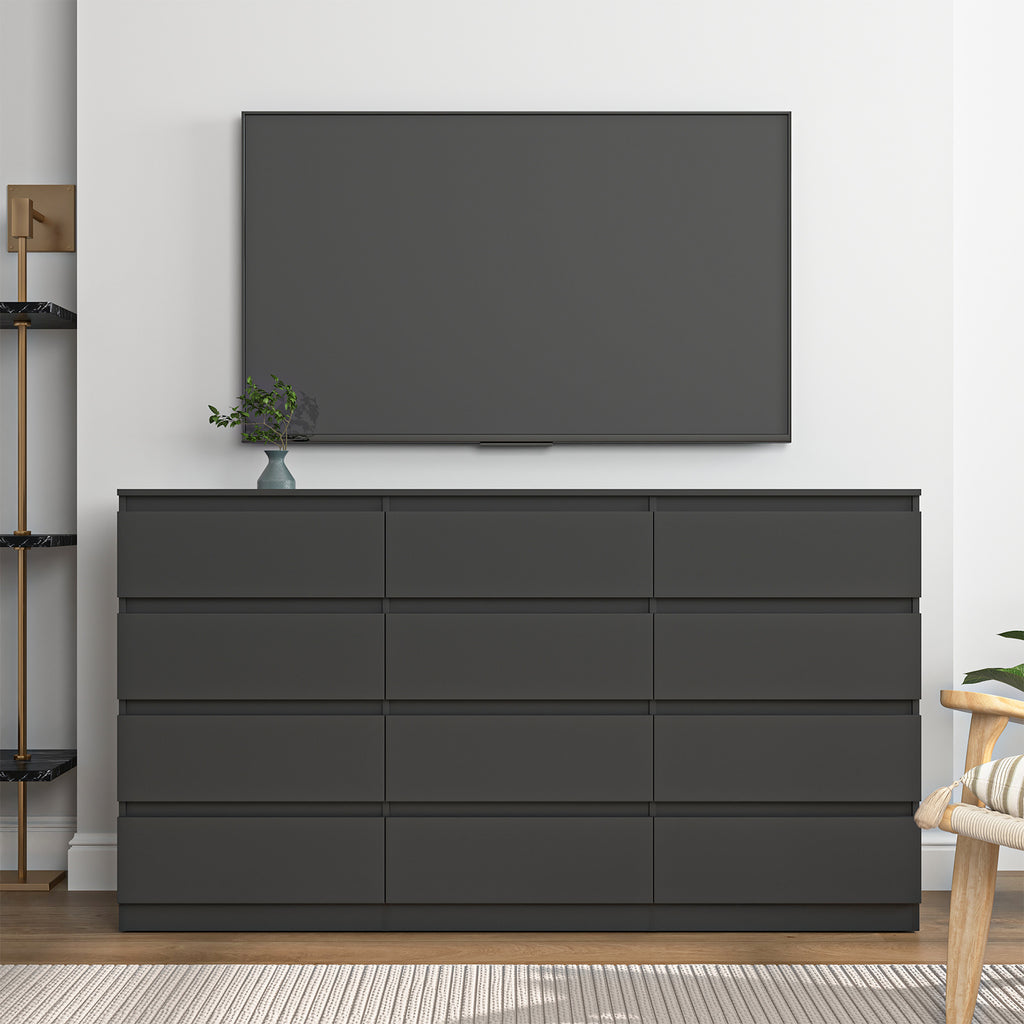 Hommoo Black 12 Drawer Dresser  Modern Long Wood Chest of Drawers for  Bedroom & Living Room Storage  hommoo
