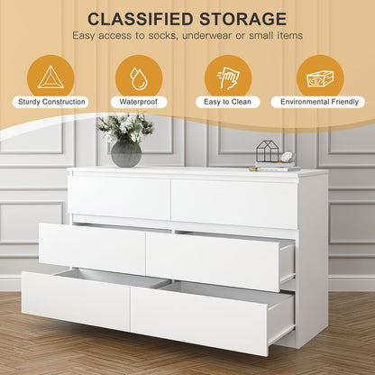 Close-up of the white dresser drawer fronts and surface