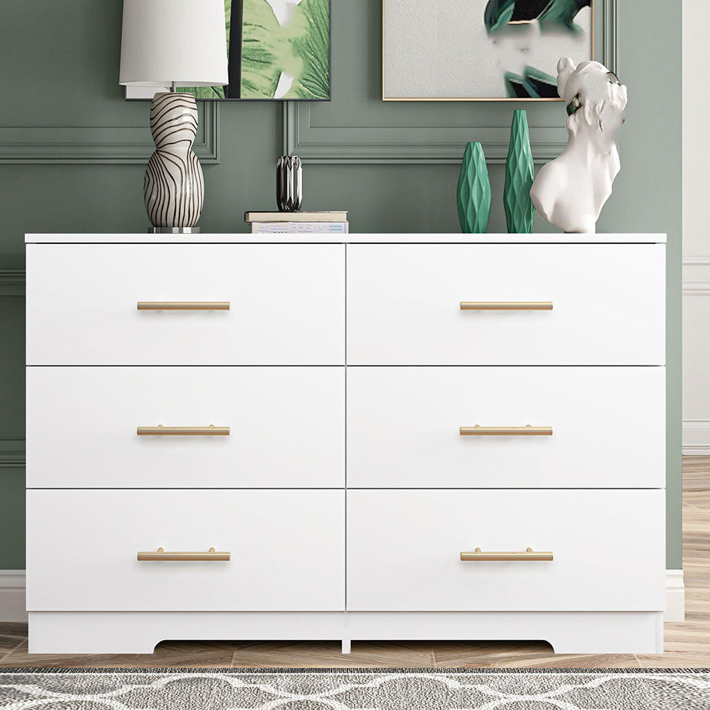 Hommoo White 6 Drawer Dresser – Modern Wooden Double Dresser with Gold  Handles for Bedroom – hommoo