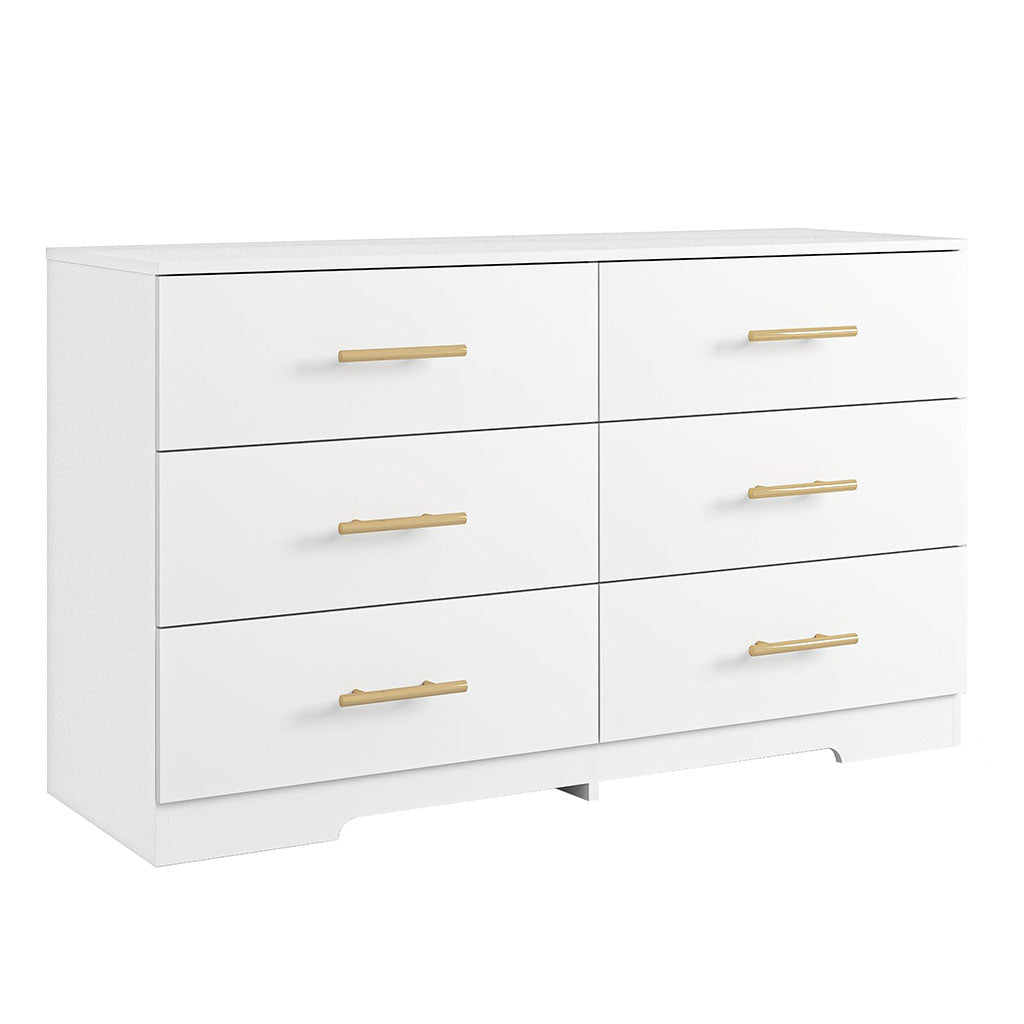 Hommoo White 6 Drawer Dresser – Modern Wooden Double Dresser with Gold  Handles for Bedroom – hommoo