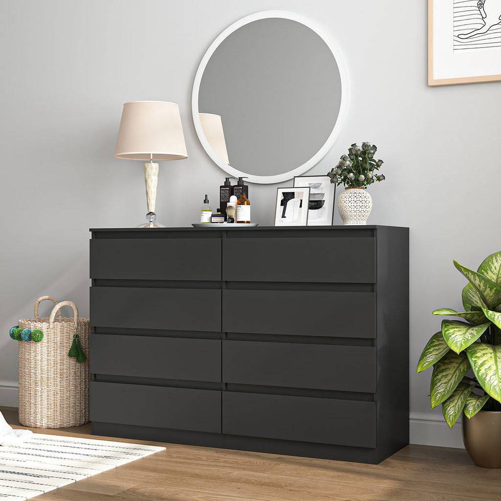 black dresser deep drawers Hommoo for Bedroom – Modern 8 Drawer Wide Chest with Storage & TV Stand – hommoo Color:001 BLACK Metal handle with high unhide Sasha Strapless Bubble Mini