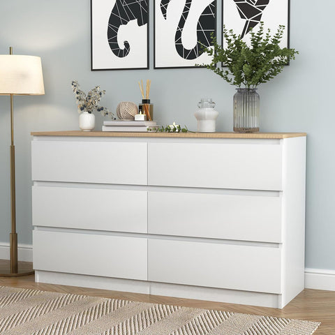 Hommoo White Dresser for Bedroom – Modern 6 Drawer Handleless Chest & TV Stand – hommoo Hommoo White Dresser for Bedroom – Modern 6 Drawer Handleless Chest & TV Stand – hommoo