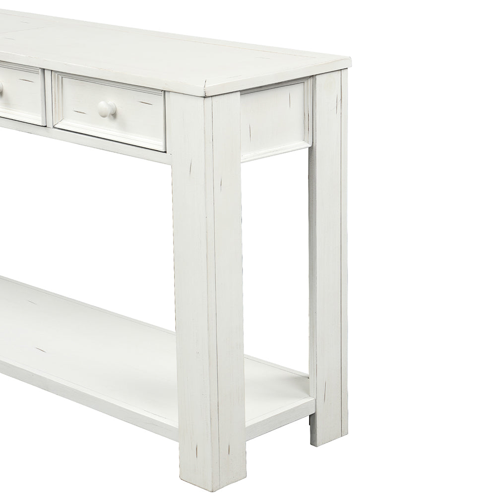 Console Table with Storage Drawers and Bottom Shelf ( Antique White)