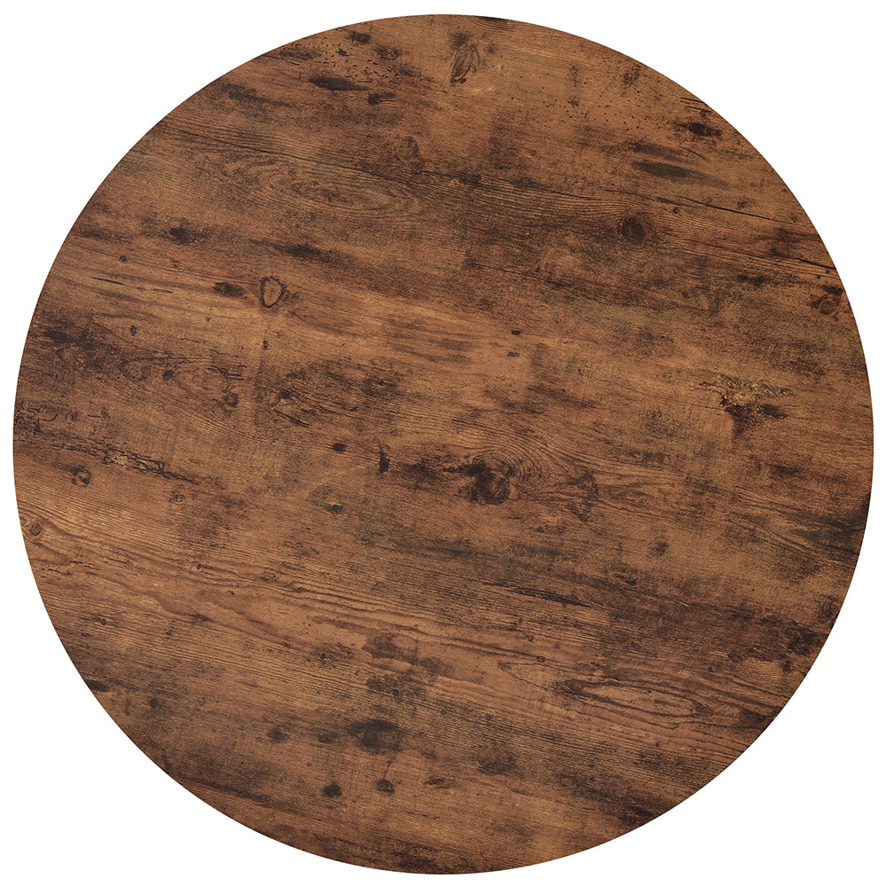 Round Coffee Table with Caster Wheels, Distressed Brown