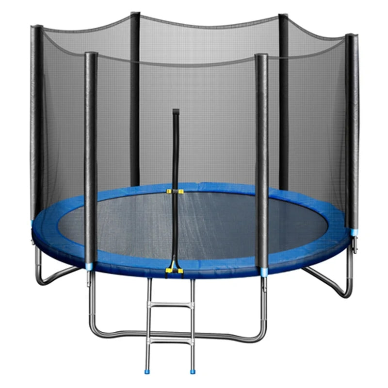 10FT Recreational Trampoline with Safe Enclosure Net, Blue