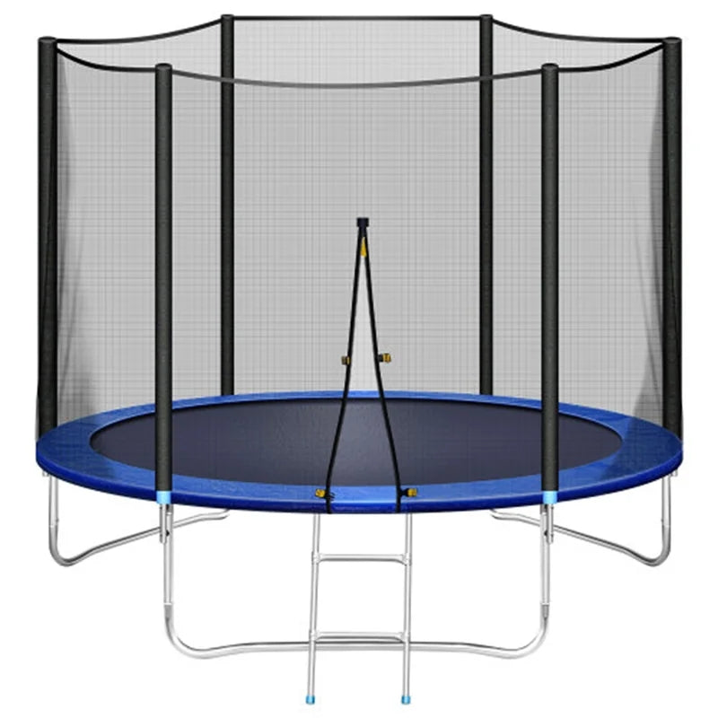 10FT Recreational Trampoline with Safe Enclosure Net, Blue