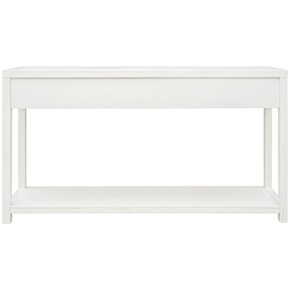 Retro Wooden Console Table with Two Big Top Drawers and Open Style Shelf, White