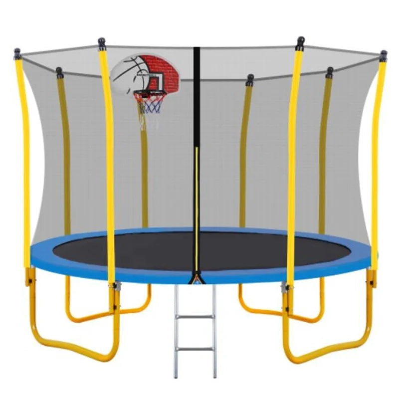 12ft Trampoline For Kids With Safety Enclosure Net, Basketball Hoop And Ladder, Yellow