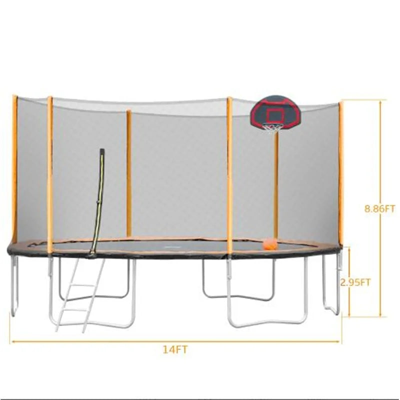 14FT Powder-Coated Advanced Trampoline With Basketball