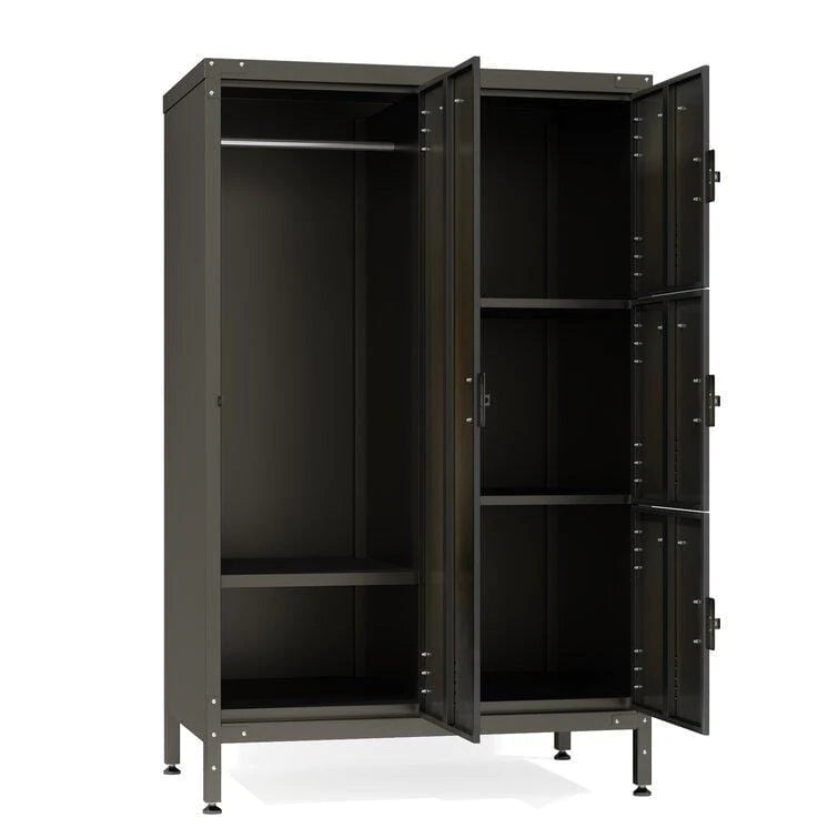 Steel Cabinet Locker With 4 Lockable Doors, Dark Weathered Finish