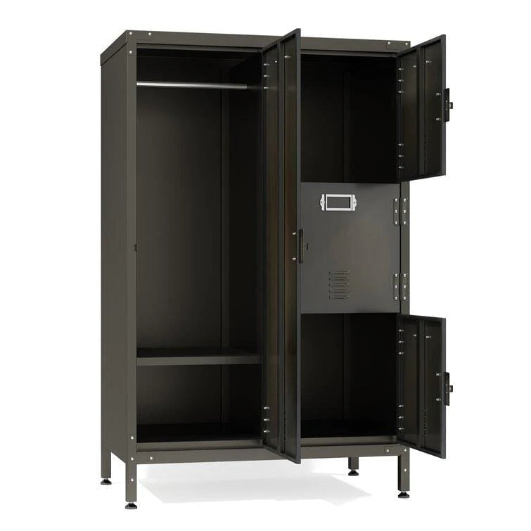 Steel Cabinet Locker With 4 Lockable Doors, Dark Weathered Finish