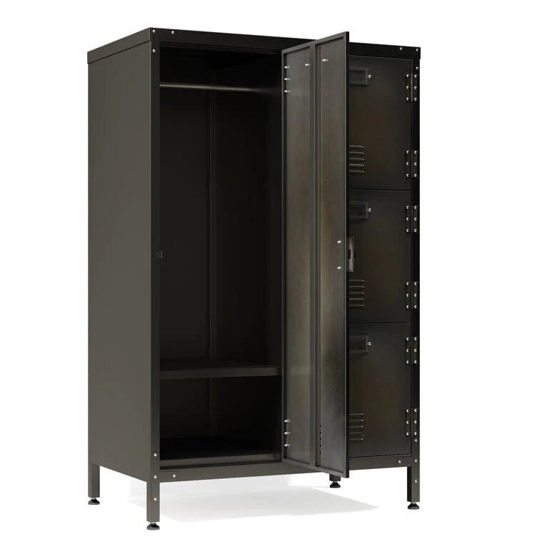 Steel Cabinet Locker With 4 Lockable Doors, Dark Weathered Finish