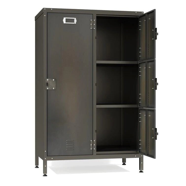 Steel Cabinet Locker With 4 Lockable Doors, Dark Weathered Finish