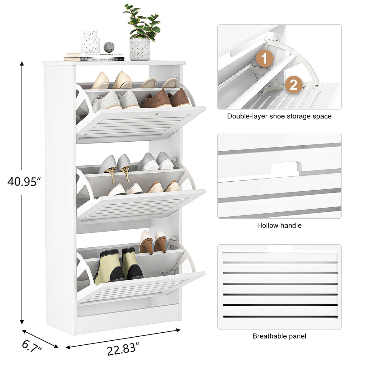 Hommoo 3-Flip Drawers Shoe Cabinet, Freestanding Shoe Rack Shoe Cupboard  Organizer, Entryway Shoe Storage Organizer for Home or Office, White 