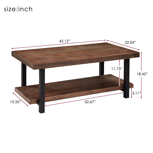 Coffee Table Solid Wood + MDF and Iron Frame with Open Shelf