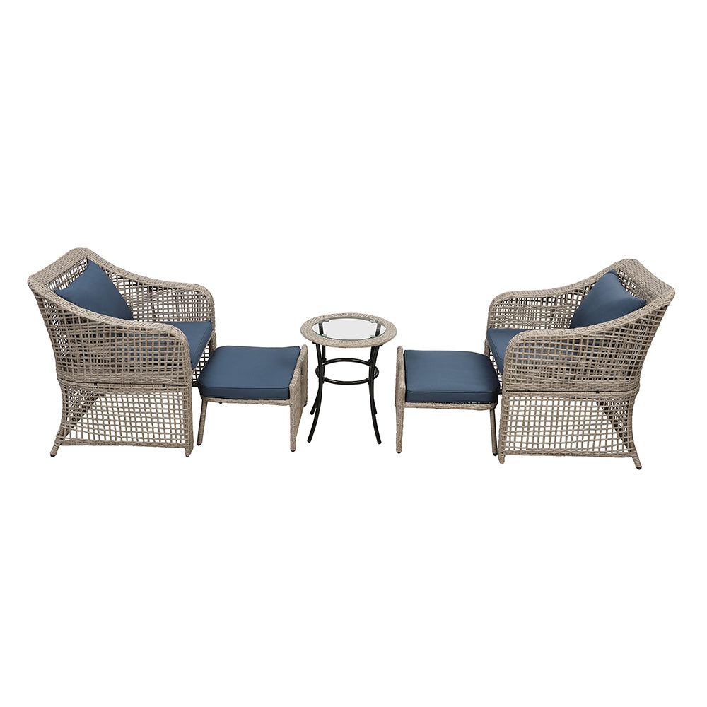 Rattan Wicker Chairs with Stools and Glass Table