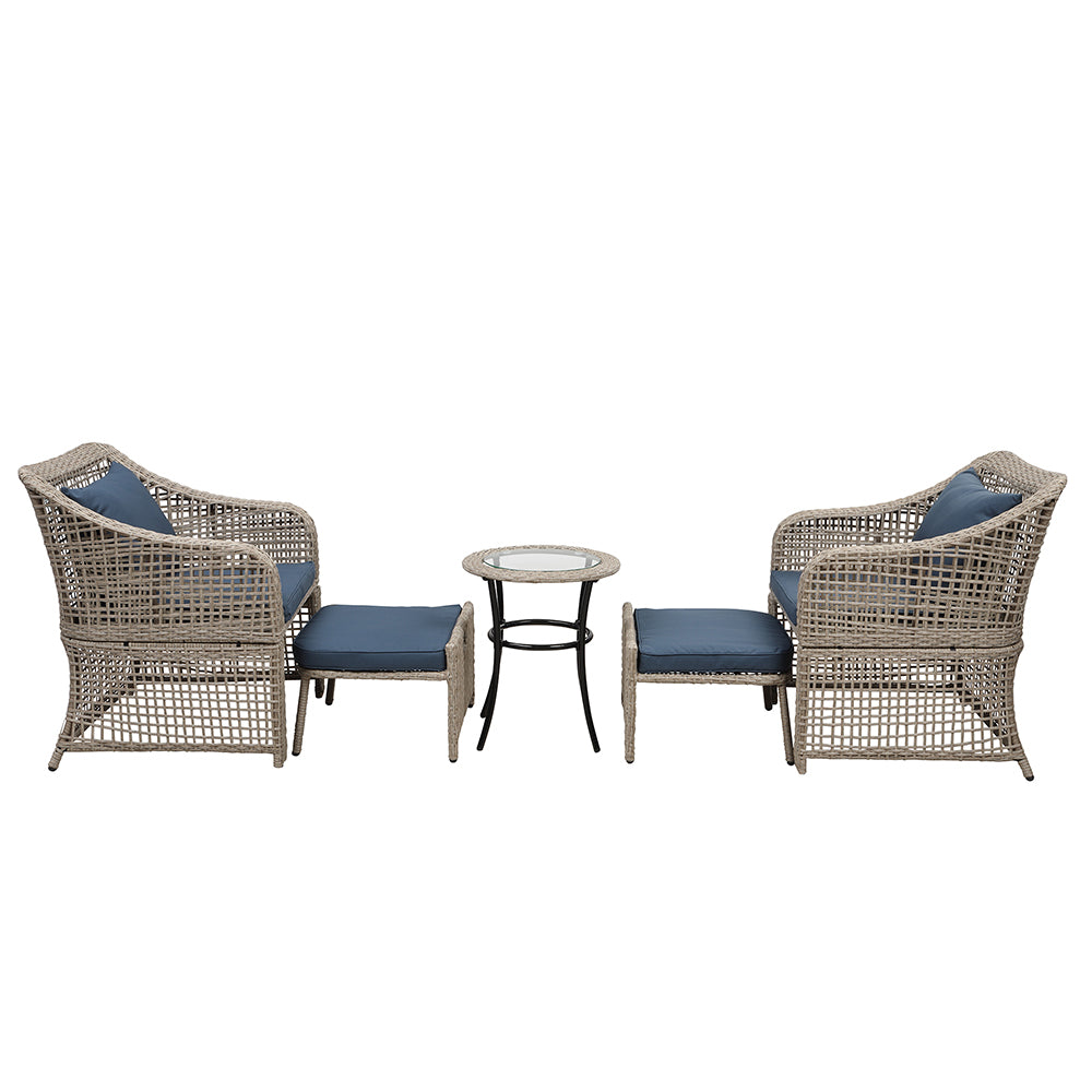 Rattan Wicker Chairs with Stools and Glass Table