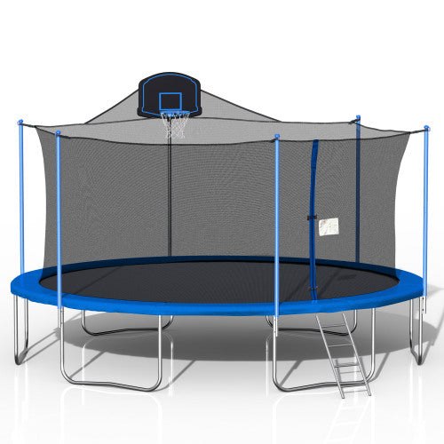 16ft Trampoline with Seine and Basketball Hoop, Blue