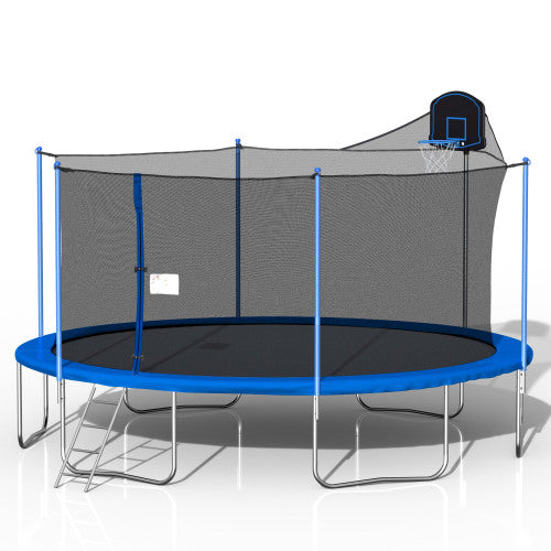 16ft Trampoline with Seine and Basketball Hoop, Blue