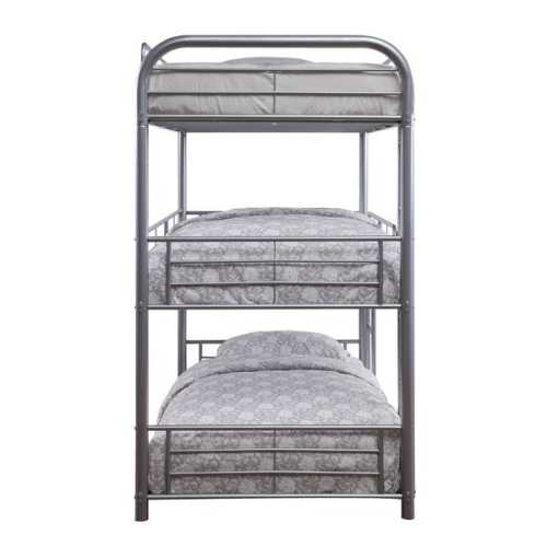 Metal Tube Triple Twin Bunk Bed, Silver