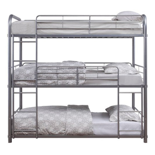 Metal Tube Triple Twin Bunk Bed, Silver