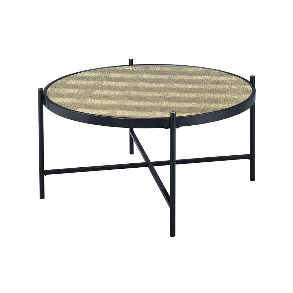 Glass Coffee Table With Metal Base in Black