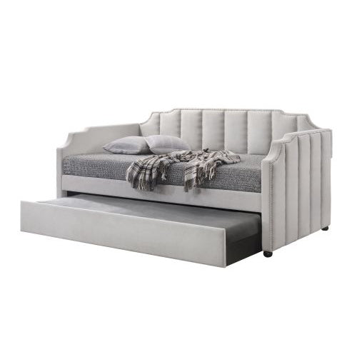 Twin Size Daybed w/Trundle, Dove Gray Velvet