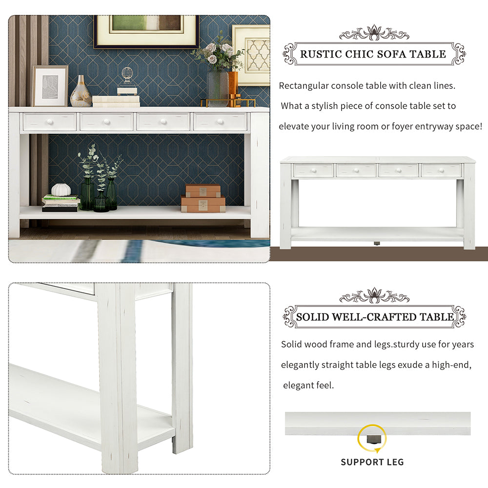 Console Table with Storage Drawers and Bottom Shelf ( Antique White)