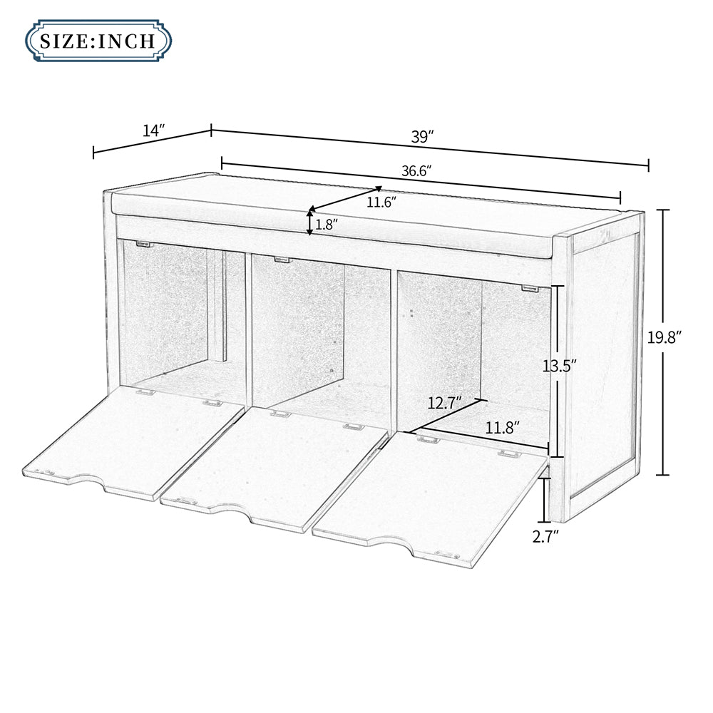 Storage Bench with 3 Flip Lock Storage Cubbies