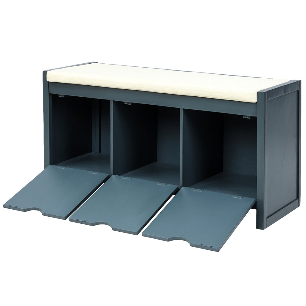 Storage Bench with 3 Flip Lock Storage Cubbies