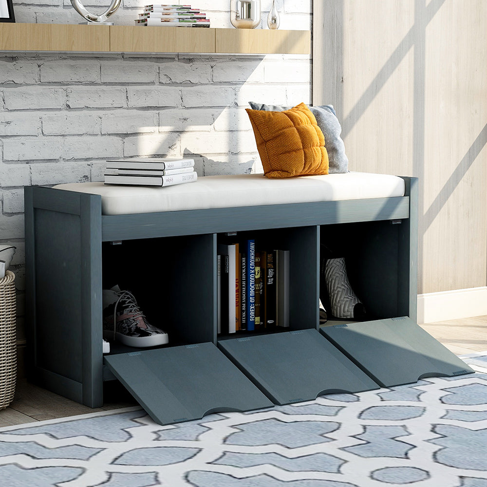 Storage Bench with 3 Flip Lock Storage Cubbies