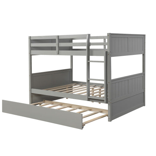 Full Over Full Bunk Bed with Twin Size Trundle, Gray