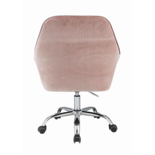 Wide Tufted Office Swivel Armchair, Peach Velvet & Chrome