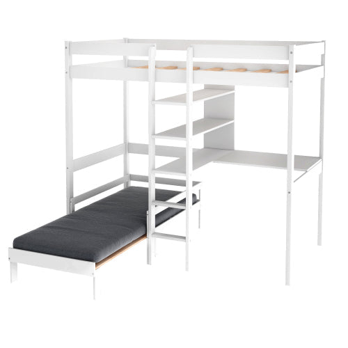 Convertible Loft Twin Bunk Bed with L-Shape Desk, White