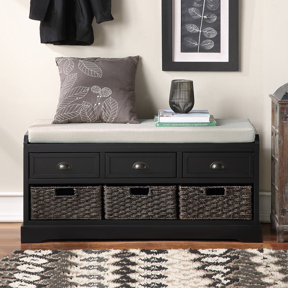 Wooden Storage Bench with 3 Drawers and 3 Baskets