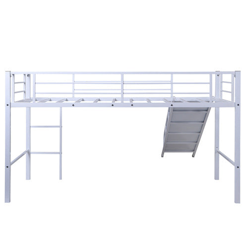 Twin Metal Low Loft Bunk Bed with Slide, White