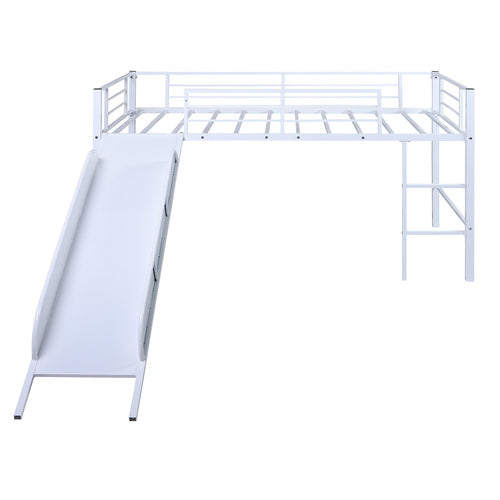 Twin Metal Low Loft Bunk Bed with Slide, White