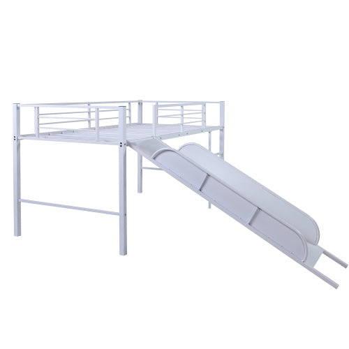 Twin Metal Low Loft Bunk Bed with Slide, White