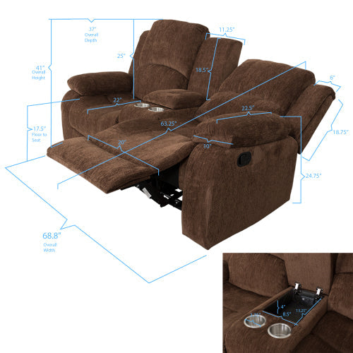 Love Seats Soft Chenille Fabric Sofa Recliner, Brown